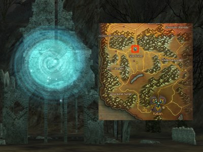 Le portail d'entrée des Remains of the Ancients et sa position sur la carte du monde